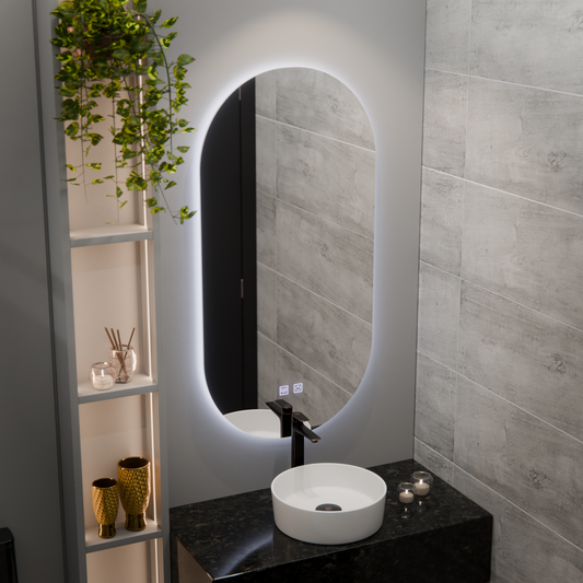Miroir LED ovale, 50x100cm, Velara Touch, système anti-buée, intensité variable