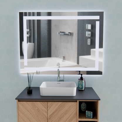 Miroir Giga LED, 80x60cm, Argent, Touch, lumière 6000K