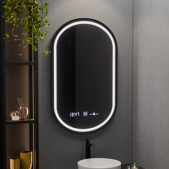 Miroir LED ovale, 50x90 cm, Alessia MotionGlow Marcello, système anti-buée, horloge et thermomètre, Dimabila Mirrors Marcello Default Title Alessandro Design