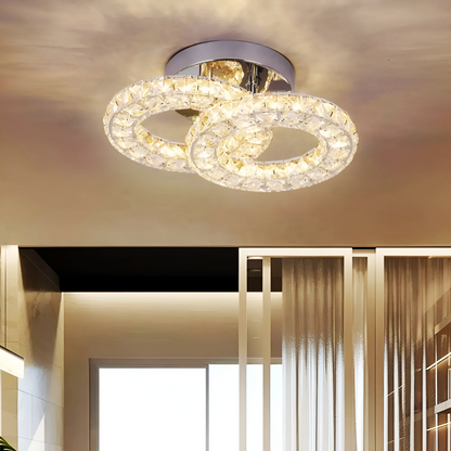 Lustre LED et cristal ZABINA 25W, 2 Cercles, Lumière Froid/Chaud/Neutre, Chrome Brillant