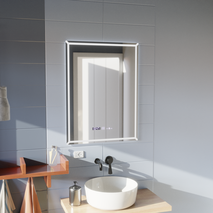 Miroir LED rectangulaire, 60x80cm, VillayTouch Marcello, système anti-buée, intensité variable