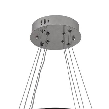 Lustre LED suspendu avec télécommande et cristal 36W, 2 Cercles, Lumière Froid/Chaud/Neutre, Dimmable, Chrome Brillant, Hauteur Réglable