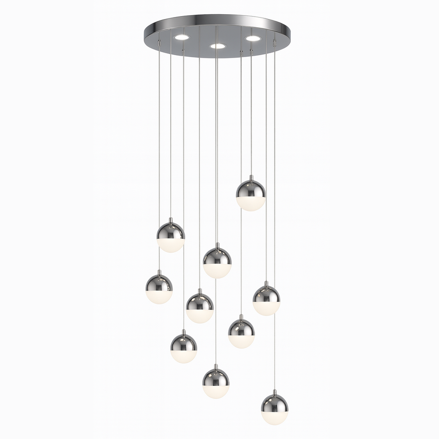 Lustre LED suspendu avec télécommande JEREMIAS 132W, 10 éléments, Lumière Froide/Chaude/Neutre, Dimmable, Argent