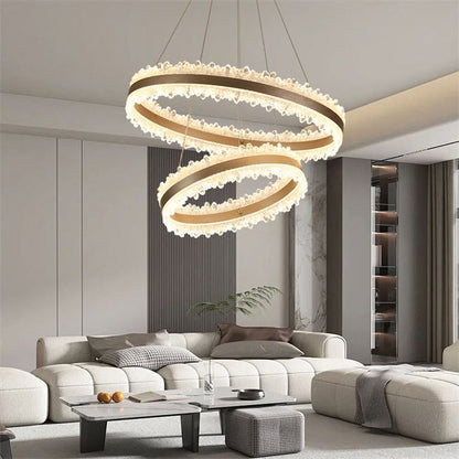 Lustre LED suspendu avec télécommande NIVALIS Duo 127W, Cercles 40x60cm, Lumière Froide/Chaude/Neutre, Dimmable, Hauteur Réglable, Doré