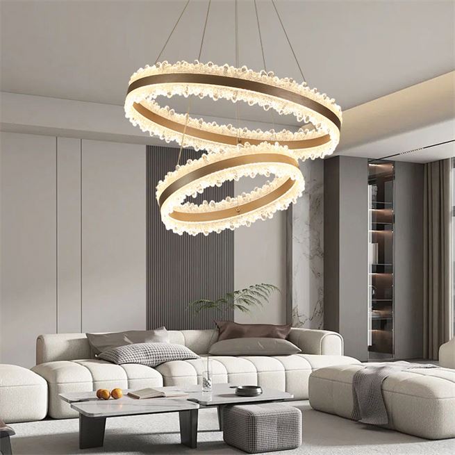 Lustre LED suspendu avec télécommande NIVALIS Duo 127W, Cercles 40x60cm, Lumière Froide/Chaude/Neutre, Dimmable, Hauteur Réglable, Doré