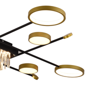 Lustre LED avec télécommande et cristal GUIDA 46W, 8 Éléments, Lumière Froide/Chaude/Neutre, Dimmable, Noir Or