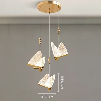 Lustre suspendu LED papillon en acrylique 9W, lumière chaude/neutre/froide 3000K/4000K/6000K, or, métal et acrylique, hauteur réglable