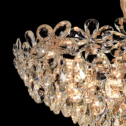 Lustre en cristal, Elégance 7xE27, diamètre 40 cm, doré brillant, hauteur réglable, métal et cristal