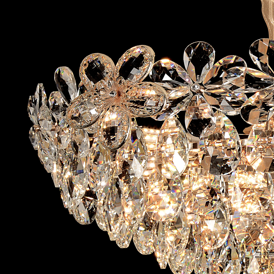 Lustre en cristal, Elégance 7xE27, diamètre 40 cm, doré brillant, hauteur réglable, métal et cristal
