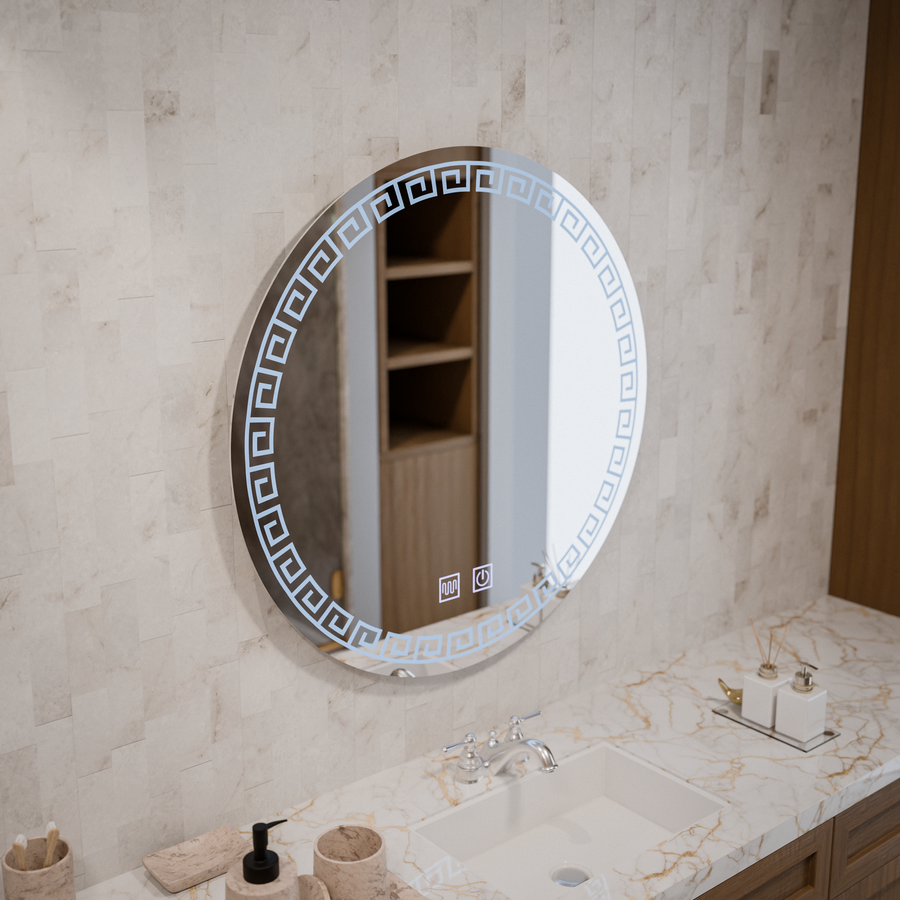Miroir rond LED, 70 cm, Orhina Touch, système anti-buée, intensité variable