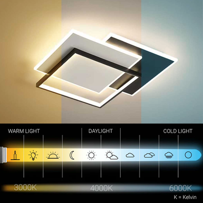 Lustre LED avec télécommande CHIARA 98W, 3 Carrés, Lumière Froid/Chaud/Neutre, Dimmable, Noir