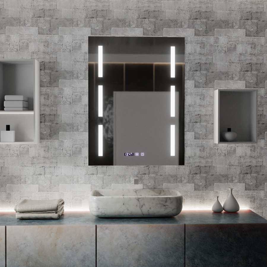 Miroir LED Touch Erich S86/60X80 Système anti-buée, horloge et température 60x80 cm
