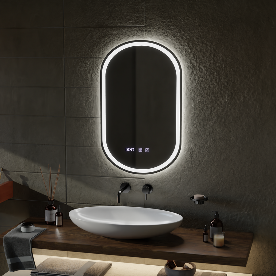 ONIRA Miroir Tactile LED Système de Désembuage, Horloge et Température 50x80 cm