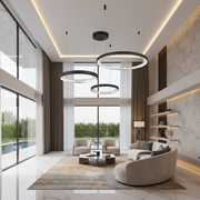 Lustre LED suspendu avec télécommande, Cristaux K9, 80W, 3 Cercles, Lumière Froid/Chaud/Neutre, Dimmable, Noir, Hauteur Réglable