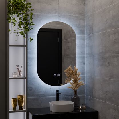Miroir LED ovale, 50X80cm, E14S/50X80, tactile, système antibuée