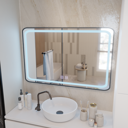 Miroir LED rectangulaire 100x65cm Système anti-buée EDGE Touch, Cadre Noir