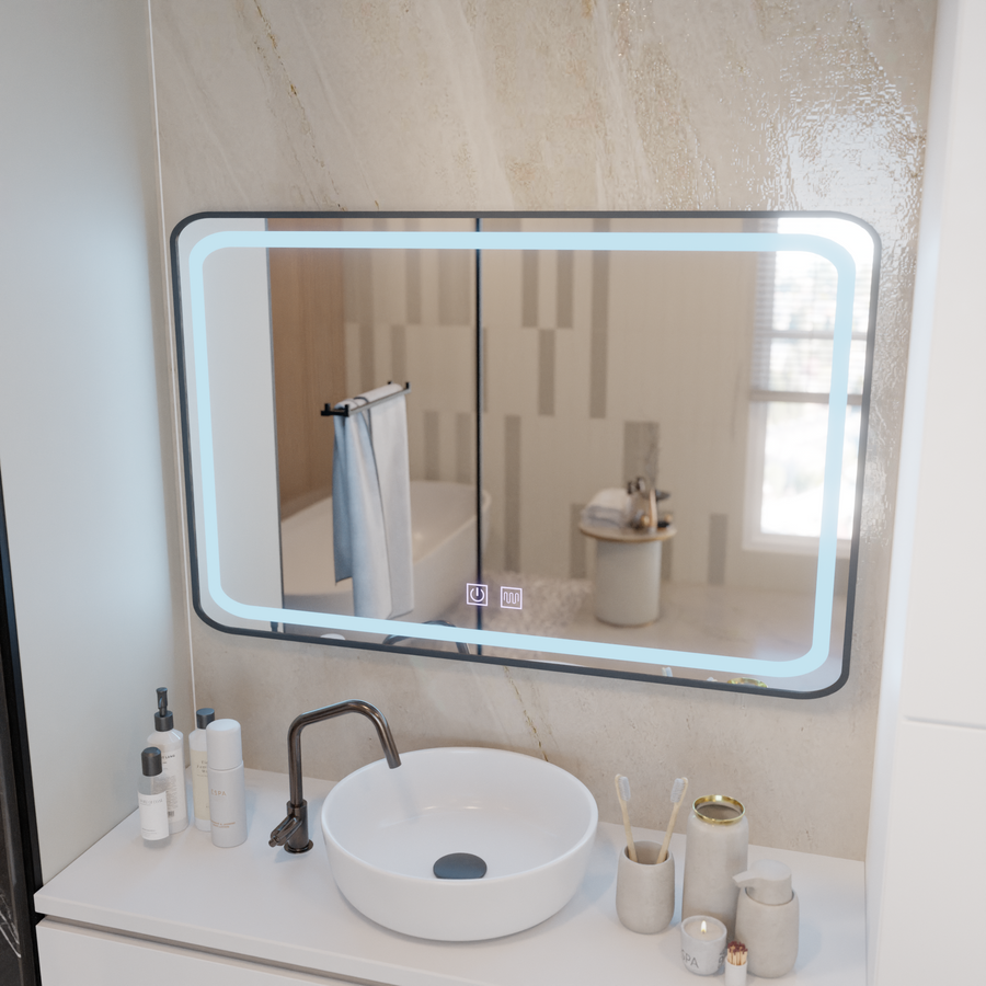 Miroir LED rectangulaire 100x65cm Système anti-buée EDGE Touch, Cadre Noir