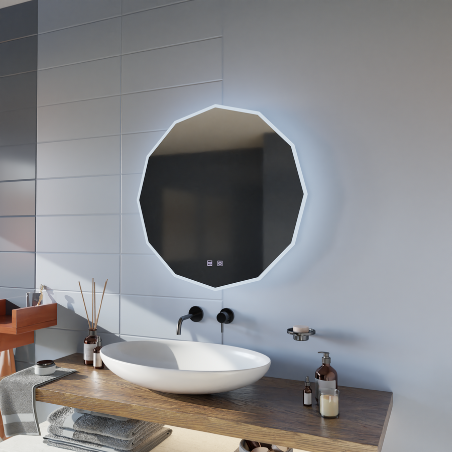 Miroir LED rond, 80 cm, VIVO Touch, système anti-buée, intensité variable