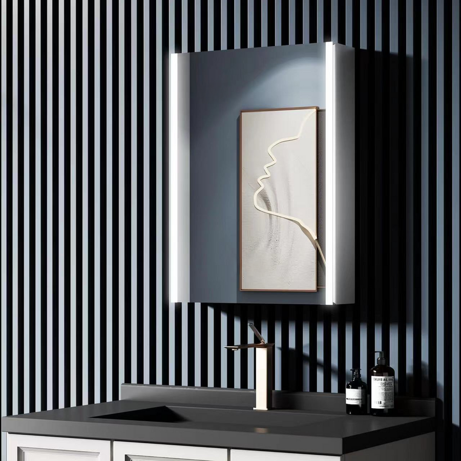 Miroir LED avec armoire LAVIN 51x71 cm Bande verticale blanche et design compact