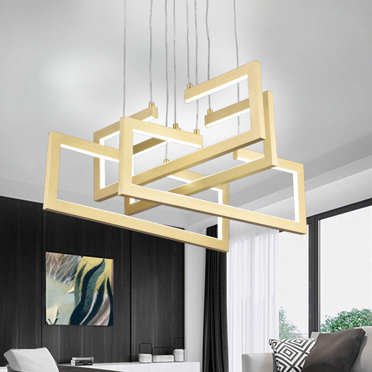 Lustre LED avec télécommande, Suspendu 96W, 4 Éléments, Lumière Froid/Chaud/Neutre, Dimmable, Hauteur réglable, Doré