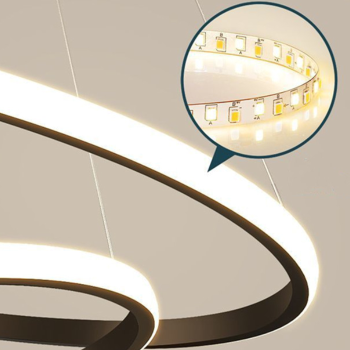 Lustre suspendu LED RICCI 25W, 2 Cercles, Lumière Froid/Chaud/Neutre, Noir, Hauteur Réglable
