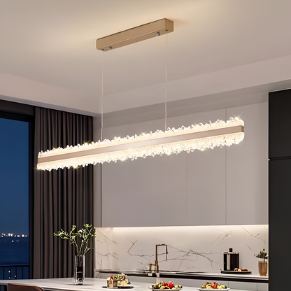 Lustre LED suspendu avec télécommande NIVALIS 56W, Longueur 120cm, Lumière Froide/Chaude/Neutre, Dimmable, Hauteur Réglable, Doré