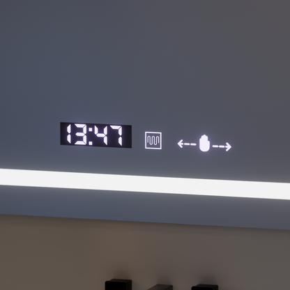 Miroir LED rectangulaire, 120x80cm, Eclat MotionGlow Marcello, système anti-buée, horloge et thermomètre, loupe cosmétique, variable
