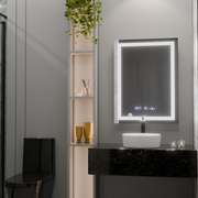 Miroir LED rectangulaire, 60x80 cm, Verite MotionGlow Marcello, système anti-buée, horloge et thermomètre, intensité variable