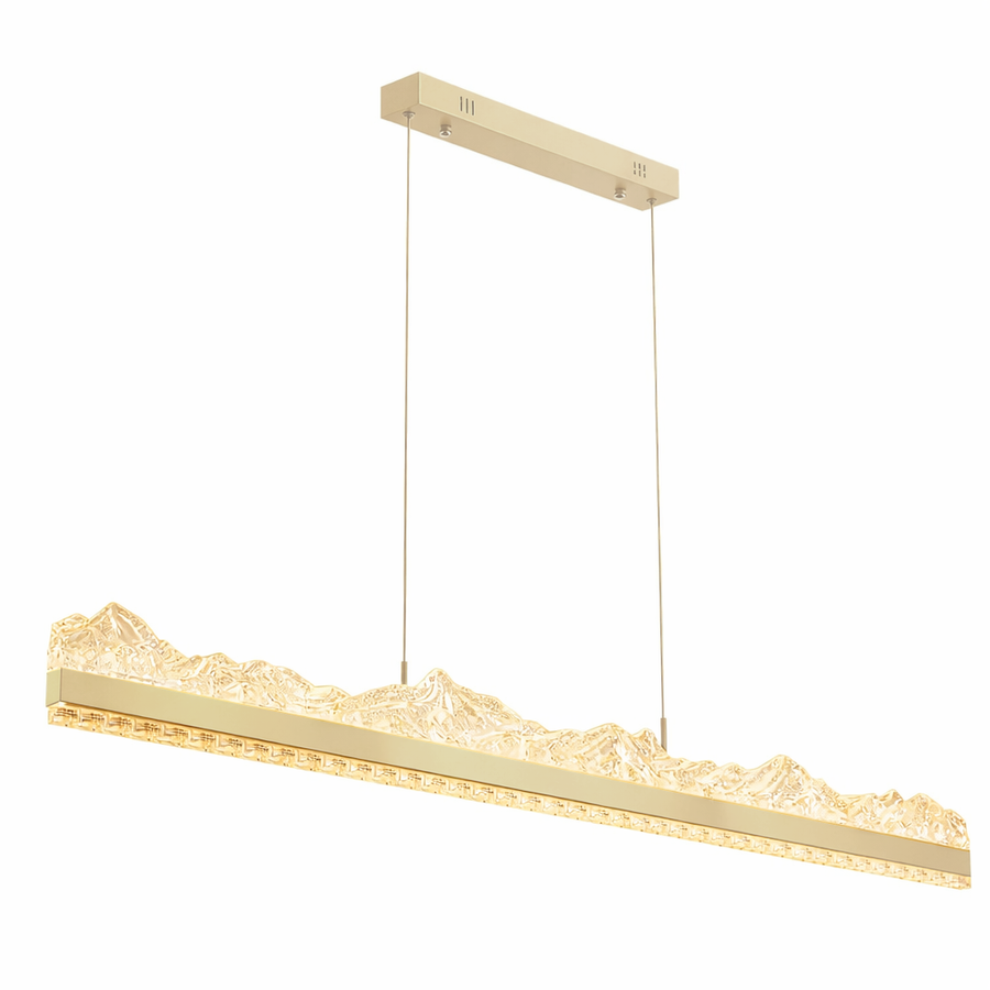 Lustre LED suspendu avec télécommande MARISTELLA 90W, Lumière Froide/Chaude/Neutre 3000K/4000K/6000K, Dimmable, Hauteur réglable, Or, Métal et Cristal