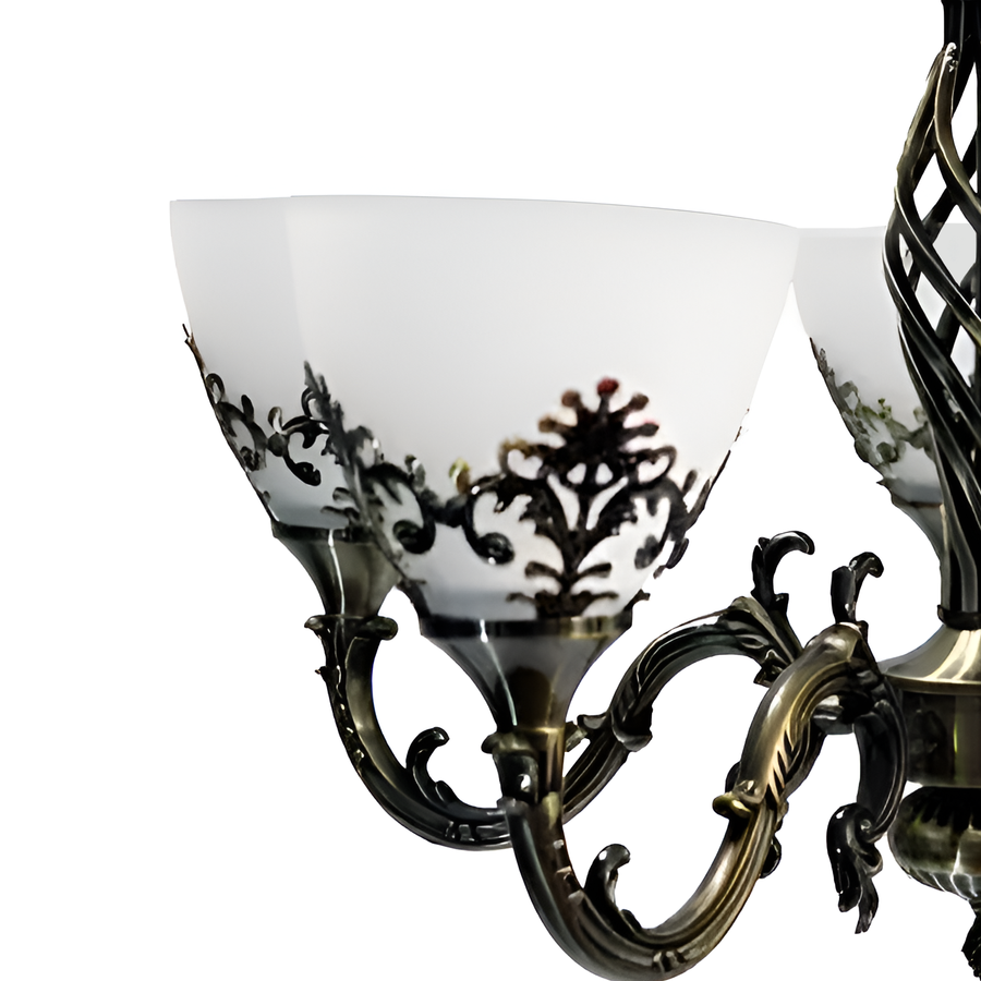 Lustre Rustique COTTAGE, 5*E27, Bronze Antique, Métal et Verre