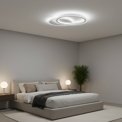 Lustre LED avec télécommande LUCY 40W, 2 Cercles, Lumière Froide/Chaude/Neutre, Dimmable, Blanc