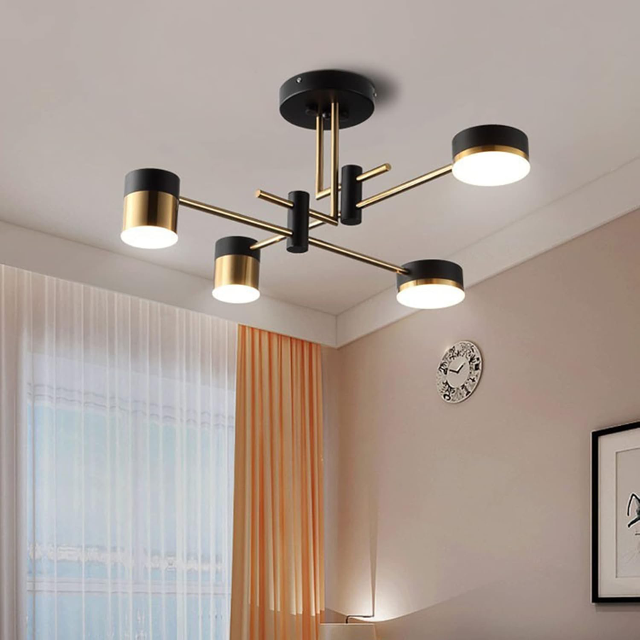 Lustre LED Palius 48W Noir, 4 Bras