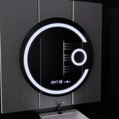 Miroir rond LED, 70 cm, Visio MotionGlow Marcello, système anti-buée, horloge et thermomètre, loupe cosmétique, intensité variable
