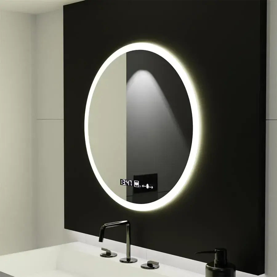 Miroir LED rond 50cm Giulia Sensor MotionGlow Marcello Système anti-buée Horloge & Thermomètre Dimabila