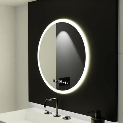 GIULIA Miroir LED rond, 70 cm, capteur MotionGlow, système anti-buée, horloge et thermomètre, variable, Marcello Funghi
