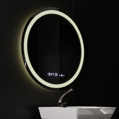 Miroir rond LED, 80 cm, Celeste MotionGlow Marcello, système anti-buée, horloge et thermomètre, intensité variable