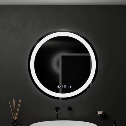 Miroir LED rond, 60 cm, Celeste MotionGlow Marcello, système anti-buée, horloge et thermomètre, intensité variable, lumière froide neutre et chaude 3000K/4000K/6000K