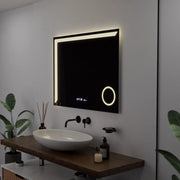 Miroir LED rectangulaire, 80x60 cm, Precision MotionGlow Marcello, système anti-buée, horloge et thermomètre, loupe cosmétique, variable