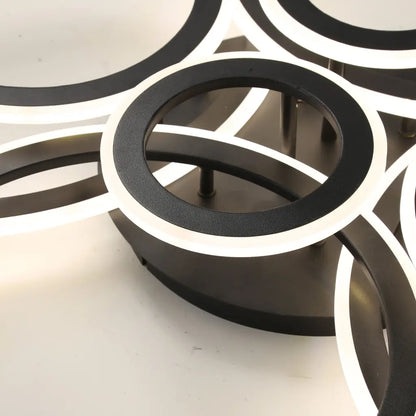 Lustre LED avec télécommande BETTY 130W, 8 Cercles, Lumière Froide/Chaude/Neutre, Dimmable, Noir