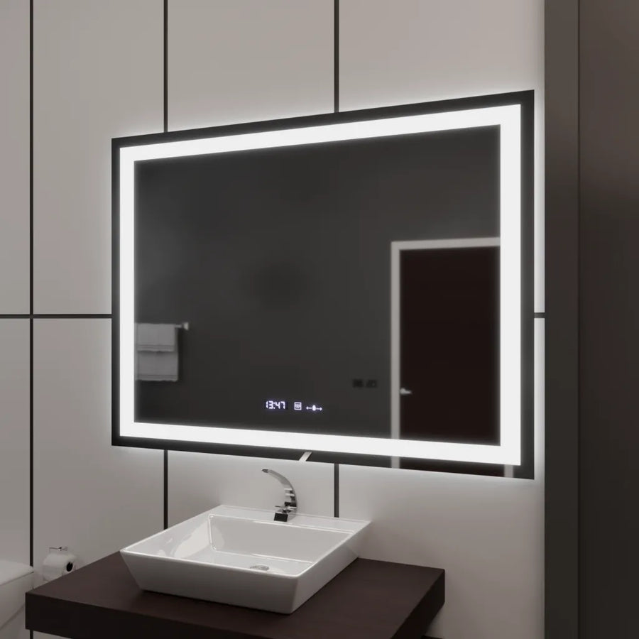 Miroir LED rectangulaire 120x80cm Vérité MotionGlow Marcello, Système anti-buée, Horloge & Thermomètre, Intensité variable