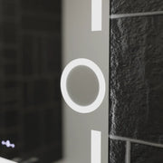 Miroir LED rectangulaire, 80x60 cm, Eclat MotionGlow Marcello, système anti-buée, horloge et thermomètre, loupe cosmétique, intensité variable