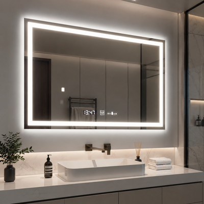 Miroir LED rectangulaire 120x80cm Vérité MotionGlow Marcello, Système anti-buée, Horloge & Thermomètre, Intensité variable