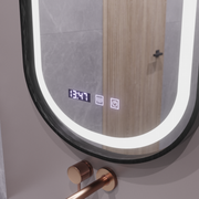 Helmut Miroir Tactile LED Système de Désembuage, Horloge et Température 50x90 cm Cadre Noir Brossé Marcello Funghi