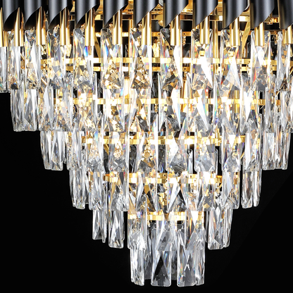 Lustre en cristal CC900/800X1200, 23xE14, diamètre 80 cm, hauteur 120 cm, or brillant et noir, hauteur réglable, design élégant