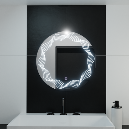Miroir rond LED 60 cm, Flusso Touch, système anti-buée, intensité variable