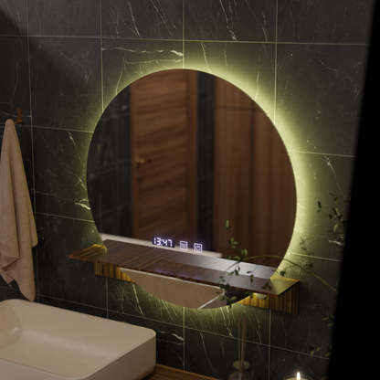 Miroir LED Touch Alfred système de désembuage, horloge et température 60x60 cm avec support intégré