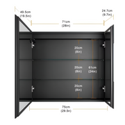 Miroir LED avec meuble STRATO 75x70 cm Noir Éclairage complet et rangements spacieux