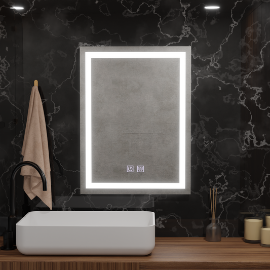 Miroir LED rectangulaire, 60x80cm, RADIANTE Touch, Système anti-buée, Gradable