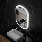 Miroir LED ovale, 50x80 cm, capteur Lucia Marcello, système anti-buée, horloge et thermomètre, intensité variable
