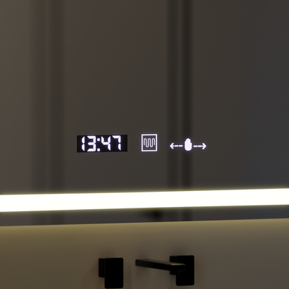 Miroir LED rectangulaire 120x80cm Vérité MotionGlow Marcello, Système anti-buée, Horloge & Thermomètre, Intensité variable
